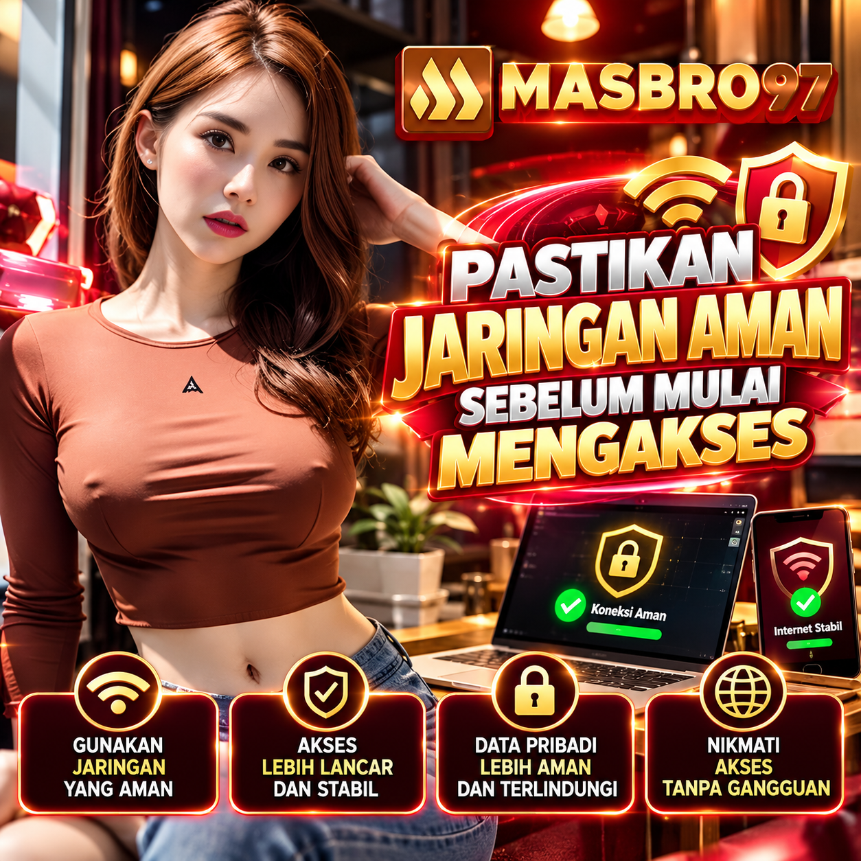 Thumbnail 1 of 3, Poster, MASBRO97 >> Pastikan Jaringan Aman Sebelum Mulai Mengakses designed and sold by MASBRO97.
